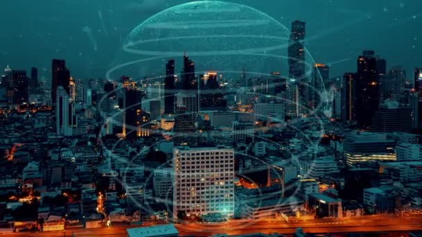 Globale Vernetzung Und Veränderung Des Internetnetzes Der Smart City Konzept — Stockvideo