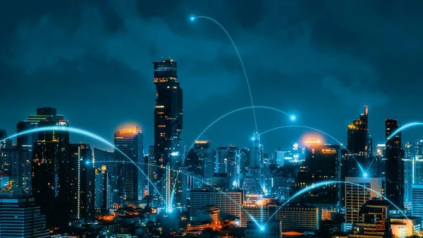 Smart Digital City Connection Network Reciprocity Cityscape Koncepce Budoucího Inteligentního — Stock fotografie