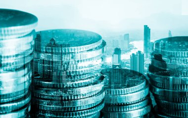 Finans ve para teknolojisi iş refahı ve varlık yönetimi kavramı. Yaratıcı grafik, refah karı elde etmek için değerli varlıklara yatırım yaparak ekonomi ve mali büyümeyi gösteriyor .