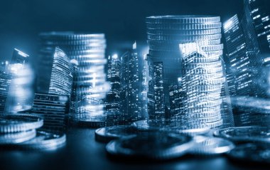 Finans ve para teknolojisi iş refahı ve varlık yönetimi kavramı. Yaratıcı grafik, refah karı elde etmek için değerli varlıklara yatırım yaparak ekonomi ve mali büyümeyi gösteriyor .