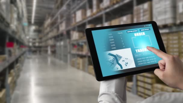 Warehouse Management Deft Software Computer Real Time Monitoring Goods Package — Stock Video