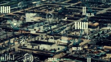 Otomasyon konseptini ve uzaktan kablosuz makine kontrolünü gösteren bir bilgisayar yazılımında fütüristik HUD kullanarak inşaat teknolojisi konsepti üzerinde değişiklik grafiği içeren konsept .