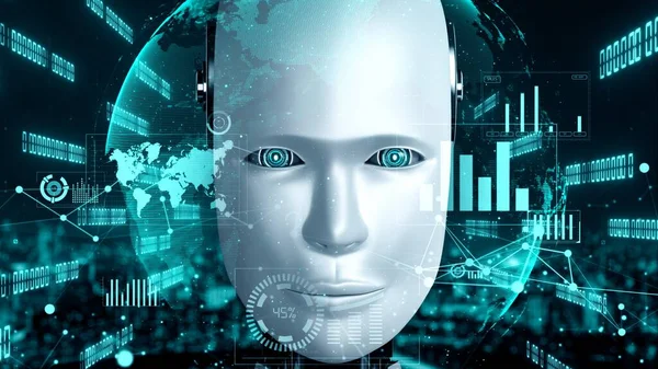 Future Financial Technology Controll Robot Huminoid Uses Machine Learning Artificial — Zdjęcie stockowe