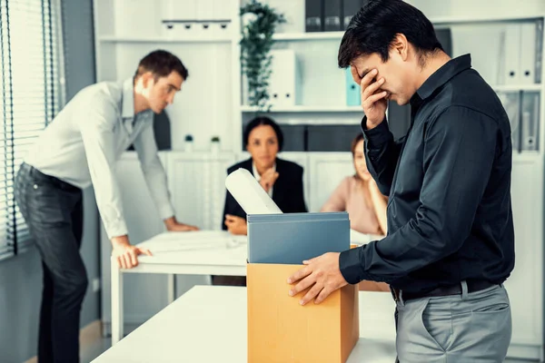 Depressed Disappointed Employee Packing His Belongings Being Fired Being Competent — Fotografia de Stock