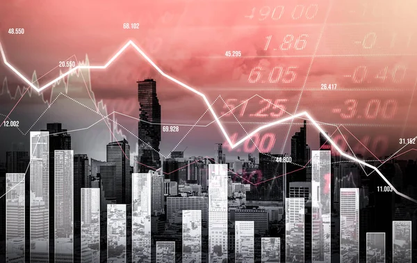 Economic Crisis Concept Shown Digital Indicators Graphs Falling Modernistic Urban — Stock Photo, Image