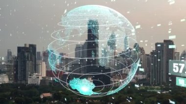 Akıllı şehirde küresel bağlantı ve internet ağı değişikliği. Gelecekteki kablosuz dijital bağlantı ve sosyal medya ağı kavramı .