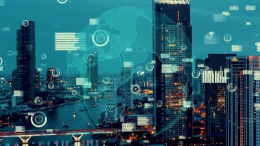 İş verileri analitik arayüzü akıllı şehrin üzerinde uçuyor ve iş zekasının geleceğini değiştiriyor. Stratejik plan için büyük verileri analiz etmek için bilgisayar yazılımı ve yapay zeka kullanılır .