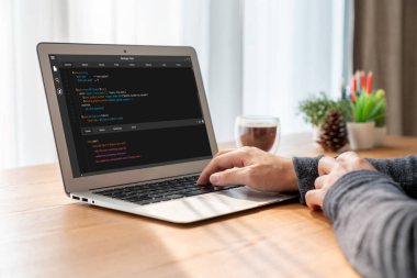 Model uygulama ve program kodlaması için bilgisayar ekranında yazılım geliştirme programlama