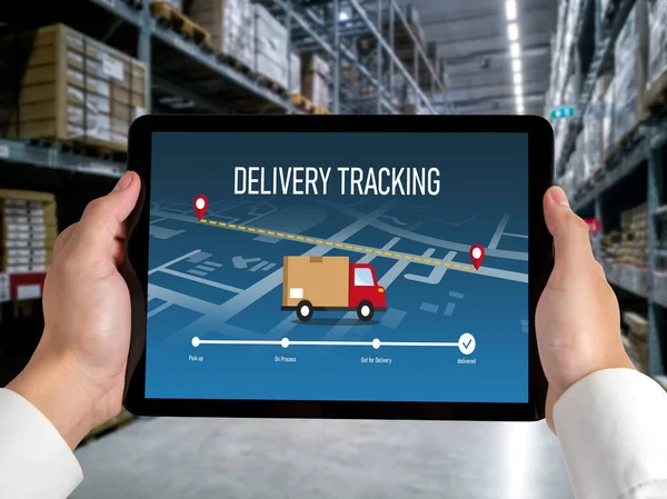 Delivery Tracking System Commerce Modish Online Business Timely Goods Transportation — Stock Photo, Image