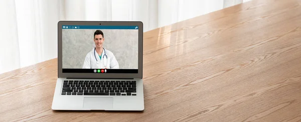 Orvos Video Hívás Online Modish Telemedicine Szoftver Alkalmazás Virtuális Találkozó — Stock Fotó