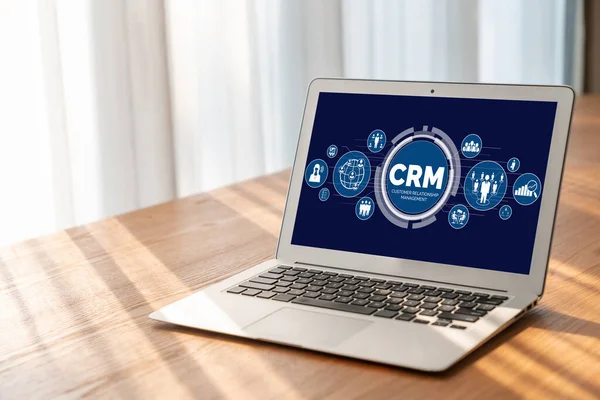 stock image Customer relationship management system on modish computer for CRM business and enterprise