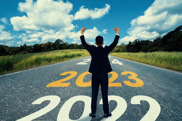 Viaje Año Nuevo 2023 Concepto Visión Futura Empresario Que Viaja — Foto de Stock