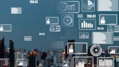 İş verileri analitik arayüzü akıllı şehrin üzerinde uçuyor ve iş zekasının geleceğini değiştiriyor. Stratejik plan için büyük verileri analiz etmek için bilgisayar yazılımı ve yapay zeka kullanılır .