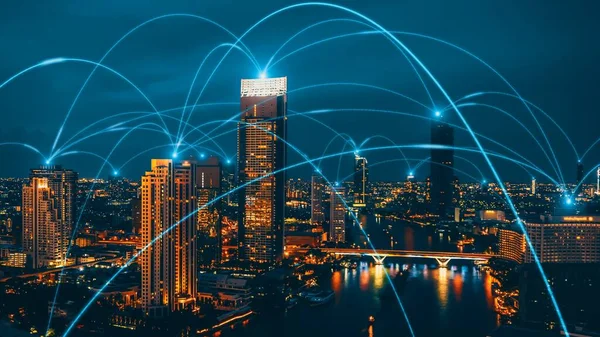 Smart Digital City Connection Network Reciprocity Cityscape Koncepce Budoucího Inteligentního — Stock fotografie