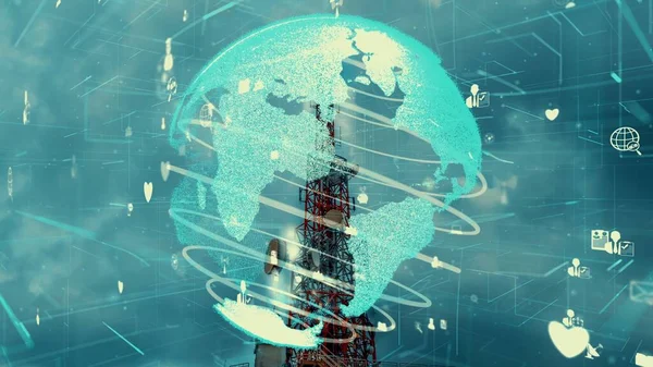 Torre Telecomunicazione Con Grafica Alterazione Del Business Globale Commerce Contro — Foto Stock