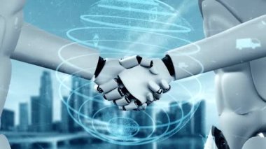 Futuristic robot artificial intelligence huminoid AI transportation analytic technology development and machine learning concept. Global robotic science research for future of human . 3D rendering.