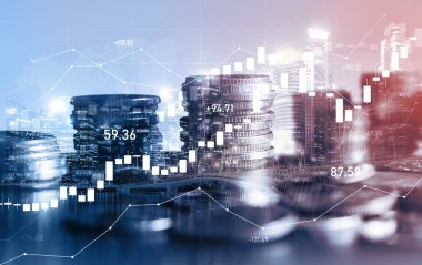 Finans ve para teknolojisi iş refahı ve varlık yönetimi kavramı. Yaratıcı grafik, refah karı elde etmek için değerli varlıklara yatırım yaparak ekonomi ve mali büyümeyi gösteriyor .