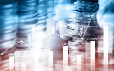 Finans ve para teknolojisi iş refahı ve varlık yönetimi kavramı. Yaratıcı grafik, refah karı elde etmek için değerli varlıklara yatırım yaparak ekonomi ve mali büyümeyi gösteriyor .