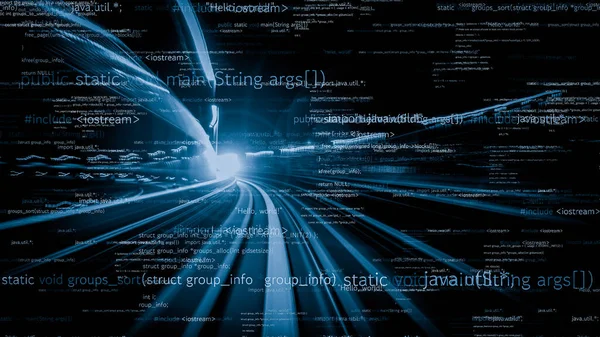 Software development, application programming code and tacit computer coding . Concept of smart digital transformation and technology disruption that changes global trends in new information era .
