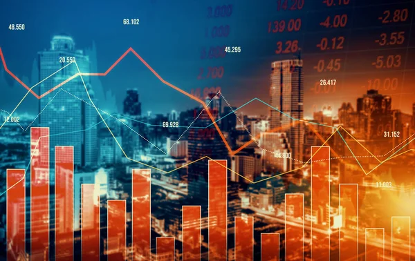 Economic Crisis Concept Shown Declining Graphs Digital Indicators Overlap Modernistic — Fotografia de Stock
