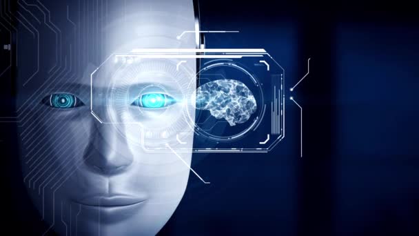 Robot Hominoid Face Close Graphic Concept Big Data Analytic Thinking — Vídeos de Stock
