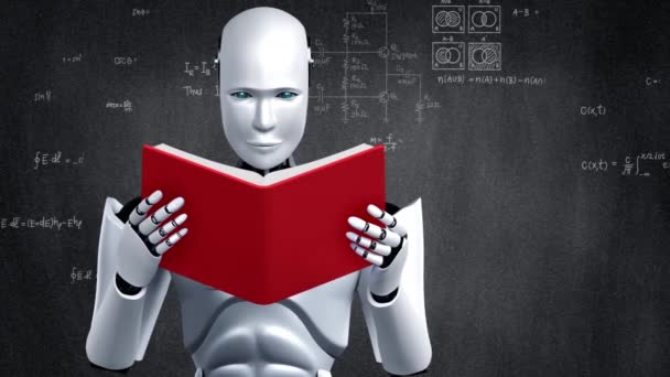 Renderowanie Robotów Hominoid Czytania Książki Rozwiązywanie Analizy Danych Matematycznych Koncepcji — Wideo stockowe