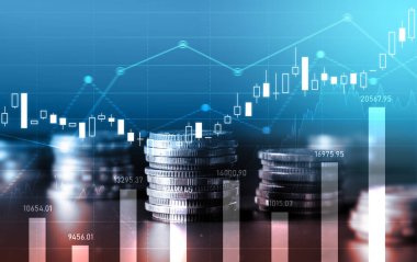 Finans ve para teknolojisi iş refahı ve varlık yönetimi kavramı. Yaratıcı grafik, refah karı elde etmek için değerli varlıklara yatırım yaparak ekonomi ve mali büyümeyi gösteriyor .