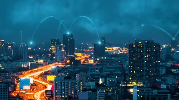 Smart Digital City Connection Network Reciprocity Cityscape Concept Future Smart — Stock Video