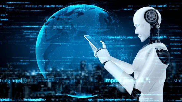 Futuristic Robot Artificial Intelligence Huminoid Programming Coding Technology Development Machine — ストック写真