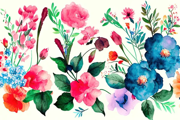 Квітковий Букет Набір Акварельних Предметів Дизайну Творів Мистецтва Весняна Літня — стокове фото