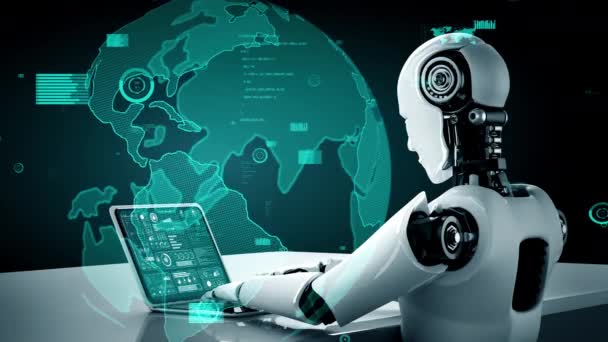 Future Financial Technology Controll Robot Huminoid Uses Machine Learning Artificial — Vídeos de Stock