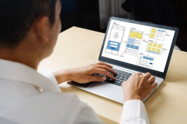 Model mobil uygulama ve web sitesi için UX UI tasarım süreci. Profesyonel uygulama geliştiricisi için kablo grafiğinin yaratıcı prototipi .