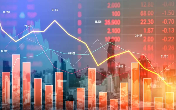 Цифрові Індикатори Зменшення Графіків Падіння Фондового Ринку Перетинають Тло Модерністського — стокове фото