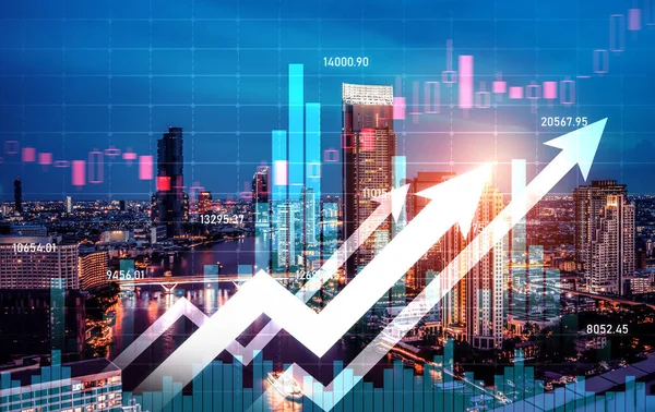 Stock Market Business Concept Financial Graphs Digital Indicators Modernistic Urban — Fotografia de Stock
