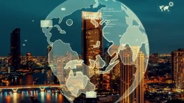 Akıllı şehirde küresel bağlantı ve internet ağı değişikliği. Gelecekteki kablosuz dijital bağlantı ve sosyal medya ağı kavramı .