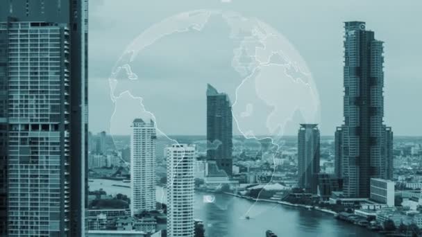 Globális Kapcsolat Internetes Hálózat Átalakítása Intelligens Városban Jövőbeli Vezeték Nélküli — Stock videók
