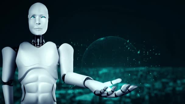 Futuristic Robot Artificial Intelligence Huminoid Data Analytic Technology Development Machine — Stock video