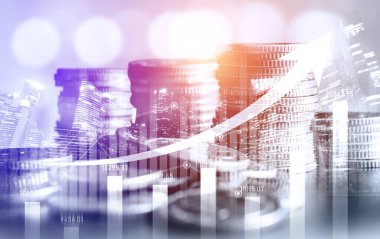 Finans ve para teknolojisi iş refahı ve varlık yönetimi kavramı. Yaratıcı grafik, refah karı elde etmek için değerli varlıklara yatırım yaparak ekonomi ve mali büyümeyi gösteriyor .