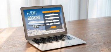 Online uçuş rezervasyon sitesi mod rezervasyon sistemi sağlar. Seyahat teknolojisi kavramı .