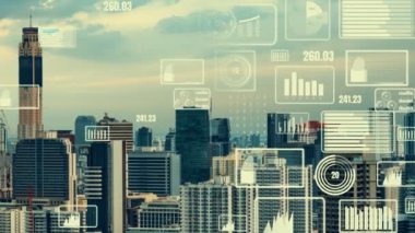 İş verileri analitik arayüzü akıllı şehrin üzerinde uçuyor ve iş zekasının geleceğini değiştiriyor. Stratejik plan için büyük verileri analiz etmek için bilgisayar yazılımı ve yapay zeka kullanılır .