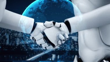 Futuristic robot artificial intelligence huminoid AI programming coding technology development and machine learning concept. Robotic bionic science research for future of human life. 3D rendering.