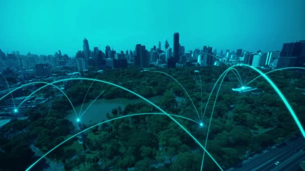 Oraș Digital Inteligent Reciprocitate Rețea Prin Peisajul Urban Conceptul Viitoarelor — Videoclip de stoc