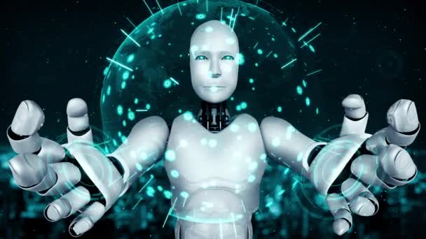 Futuristic Robot Artificial Intelligence Huminoid Industrial Factory Technology Development Machine — стоковое видео