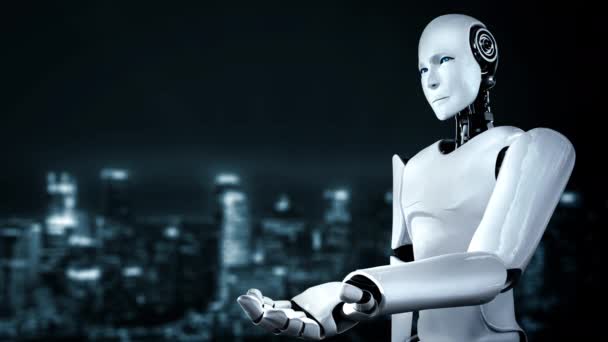 Futuristic Robot Artificial Intelligence Huminoid Programming Coding Technology Development Machine — Stockvideo