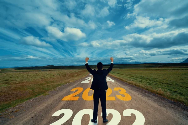 Viaje Año Nuevo 2023 Concepto Visión Futura Empresario Que Viaja — Foto de Stock