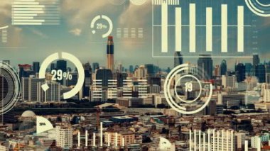 İş verileri analitik arayüzü akıllı şehrin üzerinde uçuyor ve iş zekasının geleceğini değiştiriyor. Stratejik plan için büyük verileri analiz etmek için bilgisayar yazılımı ve yapay zeka kullanılır .