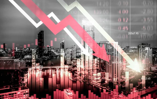 Economic Crisis Concept Shown Digital Indicators Graphs Falling Modernistic Urban — Stok fotoğraf