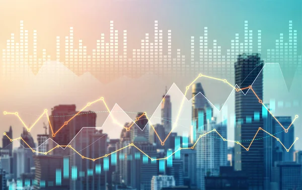 Stock Market Business Concept Financial Graphs Digital Indicators Modernistic Urban — Stockfoto