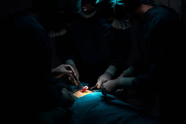 Chirurgisch Team Opereert Patiënt Steriele Operatiekamer Een Operatiekamer Verlicht Door — Stockfoto