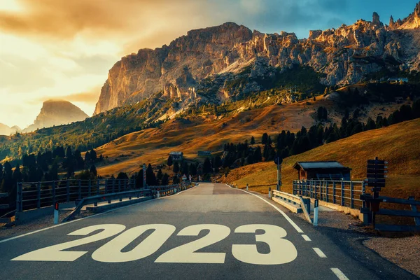 2023 New Year Road Trip Travel Future Vision Concept Nature — Stock Photo, Image